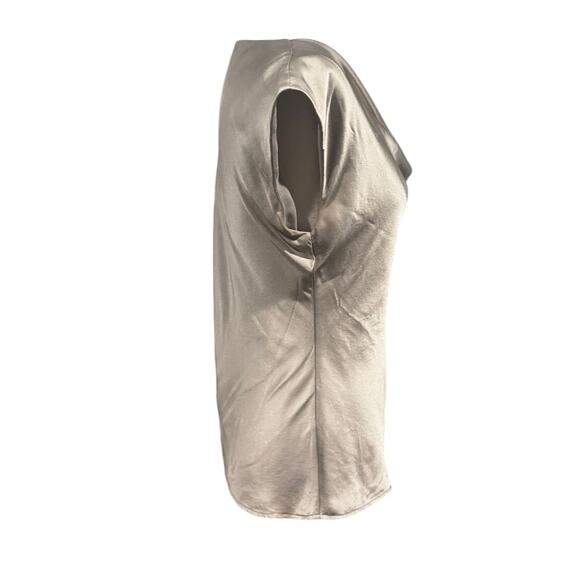 Zelda Silver Cowl Neck Satin Top – Cap Sleeve Draped Blouse (Estimated M) - Picture 4 of 5